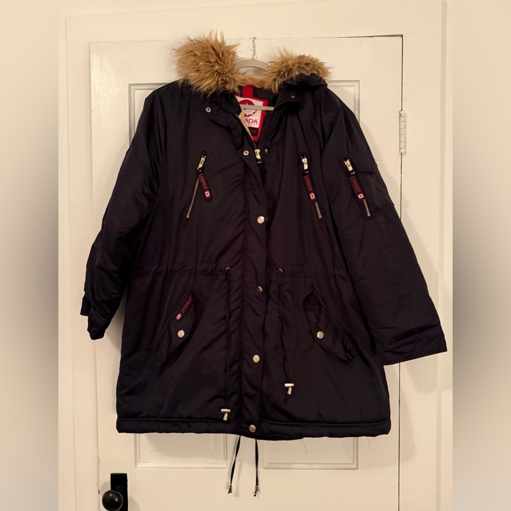 Black Puffer Coat with Faux Fur Hood